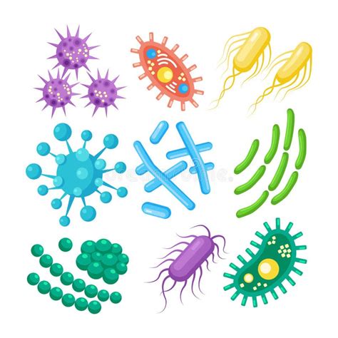 Set Of Bacteria Microbes Virus Germs Disease Causing Object