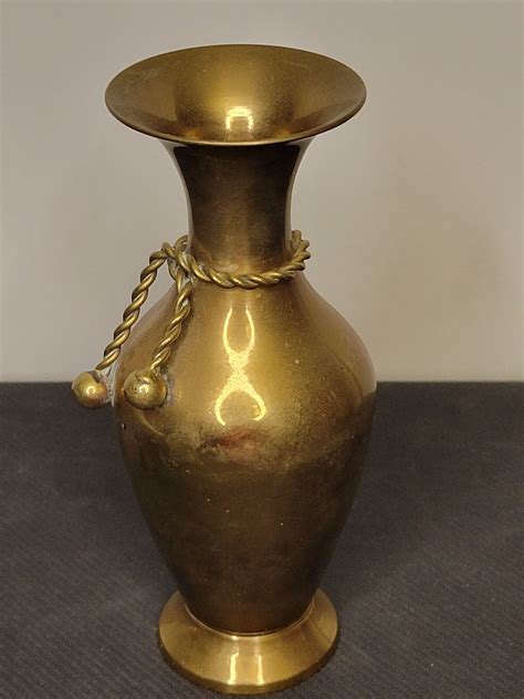 Vintage Solid Brass Vase With Rope Tassel Neck Made In India Ebay