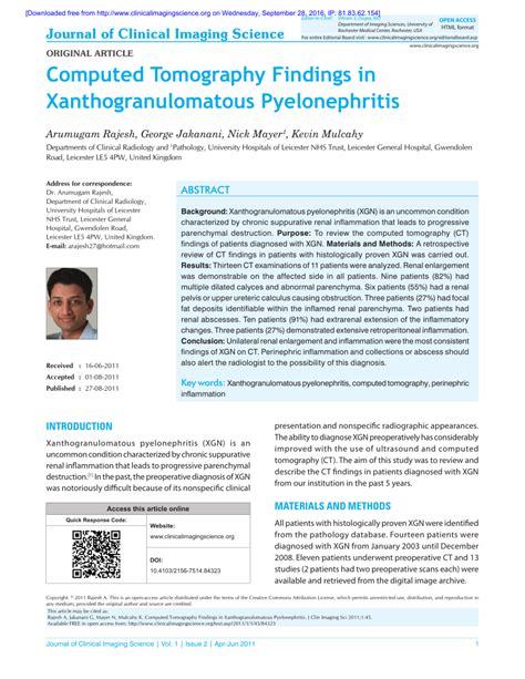 Pdf Computed Tomography Findings In Xanthogranulomatous Pyelonephritis