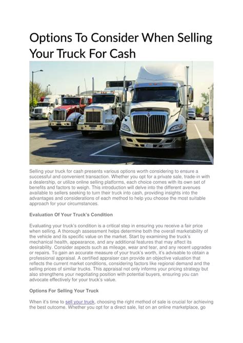 Ppt Selling Your Truck For Cash Powerpoint Presentation Free