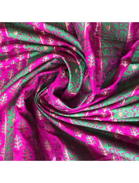 Pink Green Banarasi Brocade Pure Silk Fabric Saroj Fabrics