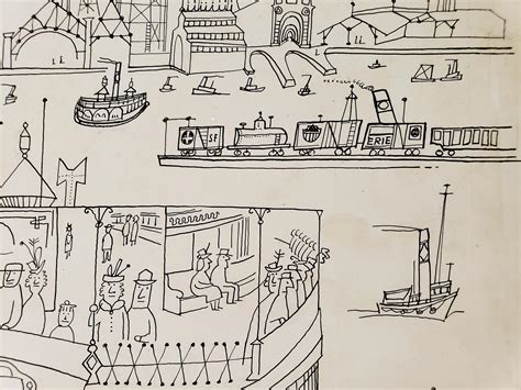 Saul Steinberg New York Harbor With Ferry Boats And Victorian Houses