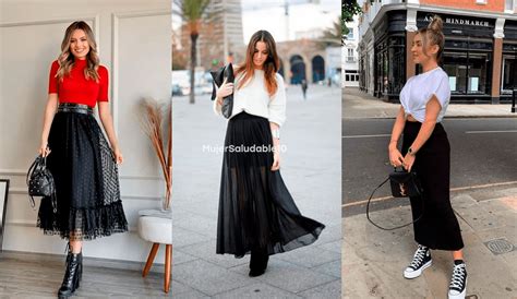 Lindos Elegantes Y Casuales Looks Con Faldas Negras Largas Mujer