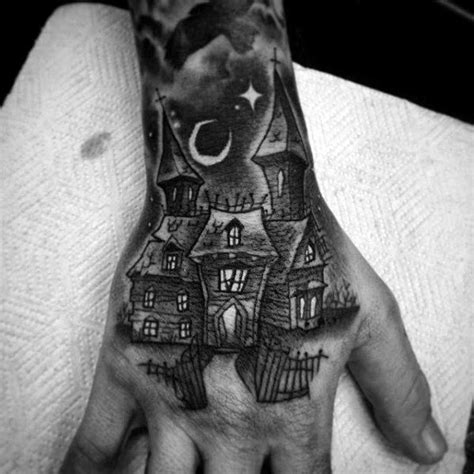 60 Haunted House Tattoo Designs For Men Spooky Spot Ink Ideas