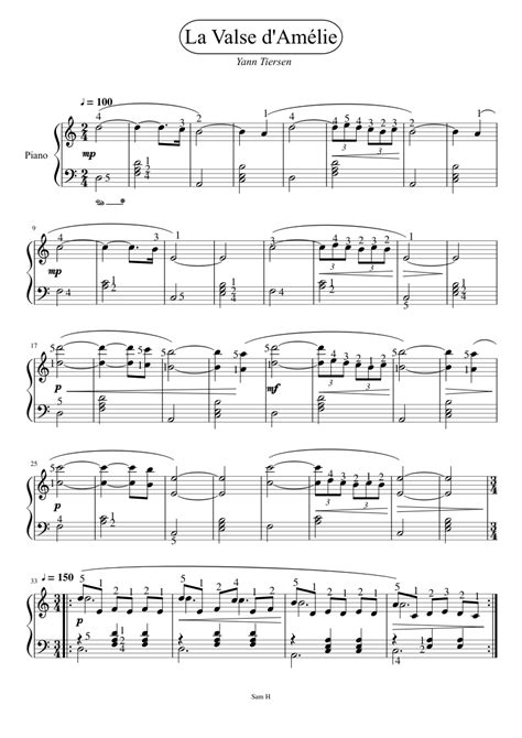 La Valse d Amélie original version Yann Tiersen Piano sheet music