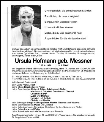 Traueranzeigen Von Ursula Hofmann Trauer Bz