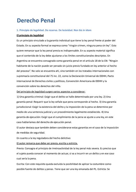 Derecho Penal Resumen Federica Derecho Penal Principio De Legalidad