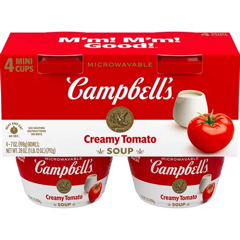 Campbell S Creamy Tomato Soup 4 Pack 7 Oz Microwavable Bowl Vegetarian Friendly No High