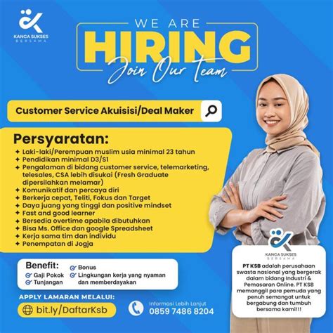 Lowongan Kerja Customer Service Deal Maker Di Pt Kanca Sukses Bersama