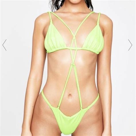 Dolls Kill Neon Bright Green Bikini One Piece Depop