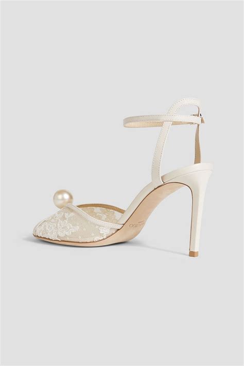 Jimmy Choo Sacora Faux Pearl Embellished Corded Lace Sandals The