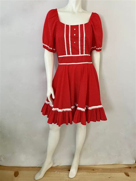 Vintage Damen Er Jahre Rot Wei Polka Dot Kurzarm Kleid Etsy