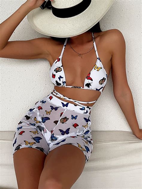 Women S Butterfly Bikini Set Pieces Set Swimsuits With Beach Skirt Cover Up Padded Swimwear