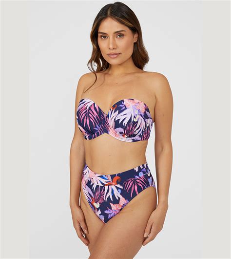 Buy Gorgeous Arianna Palm Padded Strapless Bikini Top In Navy