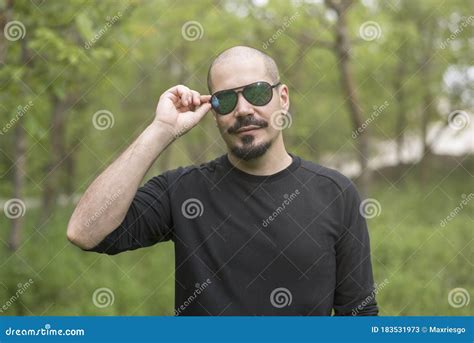 Cool Bald Man With Sunglasses Portrait Stock Image Image Of Serene