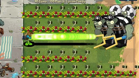 Gatling Pea 100 Plant Max Level Vs 2 Super Lawnbowl Gargantuar Zombie