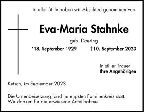 Traueranzeigen Von Eva Maria Stahnke Trauerportal Ihrer Tageszeitung