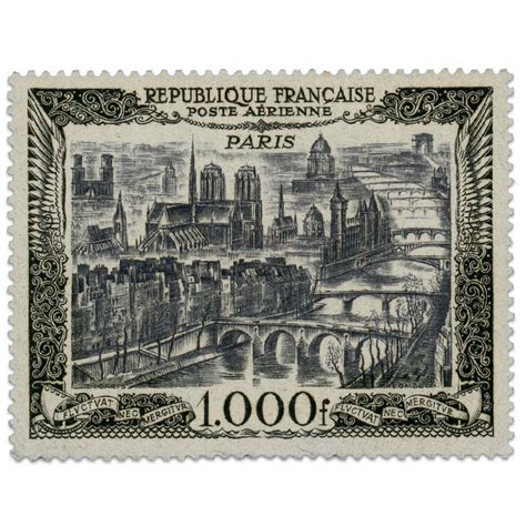 FRANCE TIMBRE POSTE AÉRIENNE N29 Vue de Paris 1000 f noir et