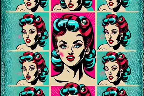 Sexy Pin Up Frau Mit Lockenwickler Bunter Hintergrund In Pop Art Retro Comic Stil Generative