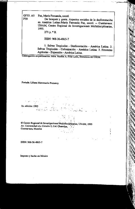 De Bosques Y Gente Aspectos Sociales De La Desforestaci N En Am Rica Latina Pdf Descargar Libre