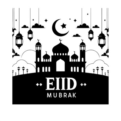 Eid Mubarak islámico saludo elegante con mezquita y lámparas vector