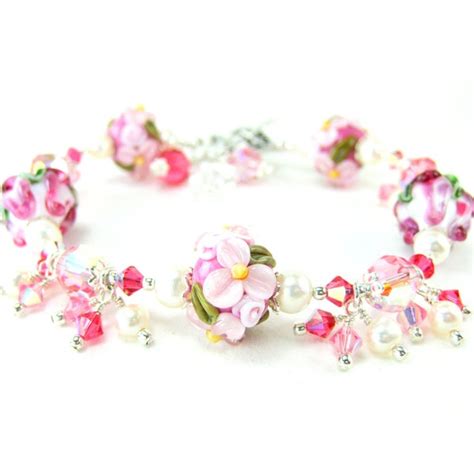 Pink Flower Bracelet Rose Pink Floral By Glassriverjewelry On Etsy Via Polyvore Lampwork