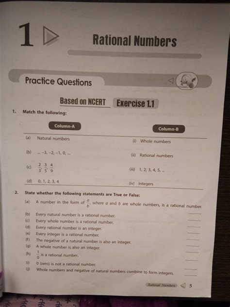 Mathematics Chapter Rational Number Worksheet Class Th Maths