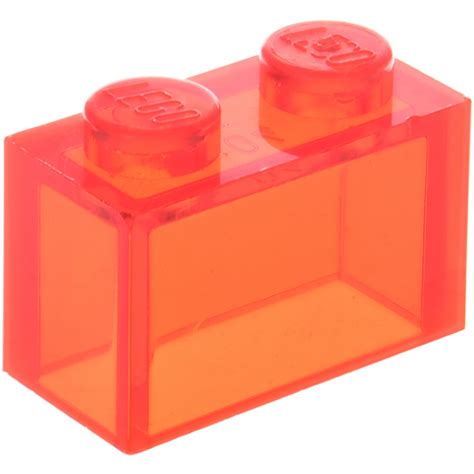 LEGO Transparent Neon Reddish Orange Brick 1 X 2 Without Bottom Tube