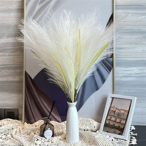 Primrue Faux Pampas Grass Decor 5pcs 24 Inch Artificial Pampas Grass With Leaves Fluffy Fake