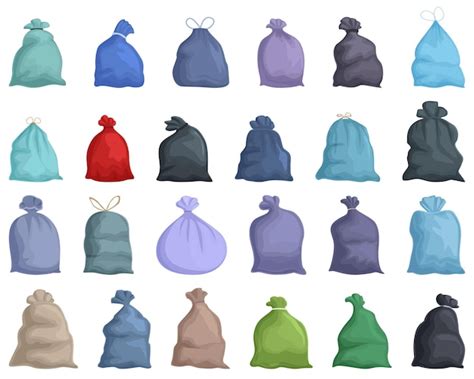 Premium Vector Garbage Bags Icons Set Cartoon Vector Clean Basket