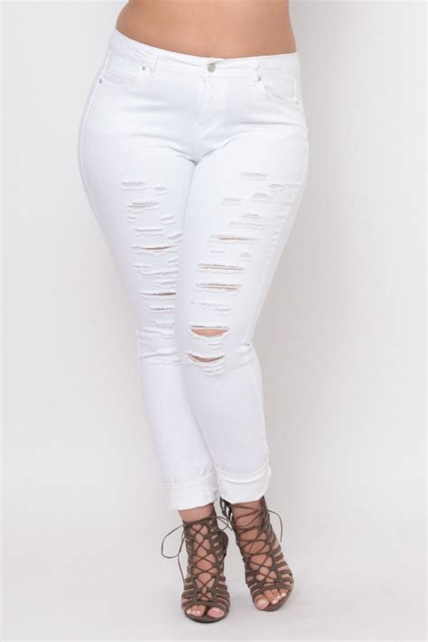 Plus Size Distressed Ripped Skinny Jeans White Women S Plus Size