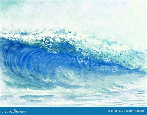 Watercolor Painting Big Sea Wave Of Storm Stock Illustration