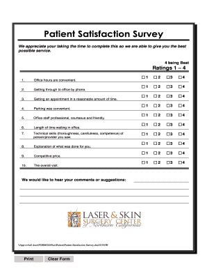 Fillable Online Patient Satisfaction Survey Laser Skin Surgery