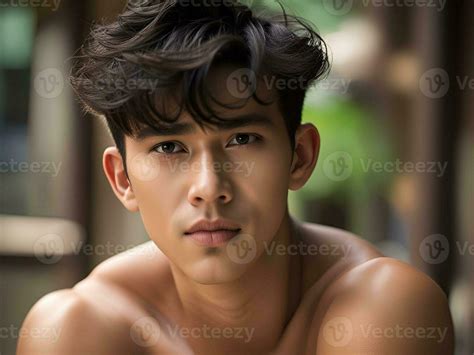 Portrait Of Handsome Asian Guy In Summer Clothes Posing In The Street