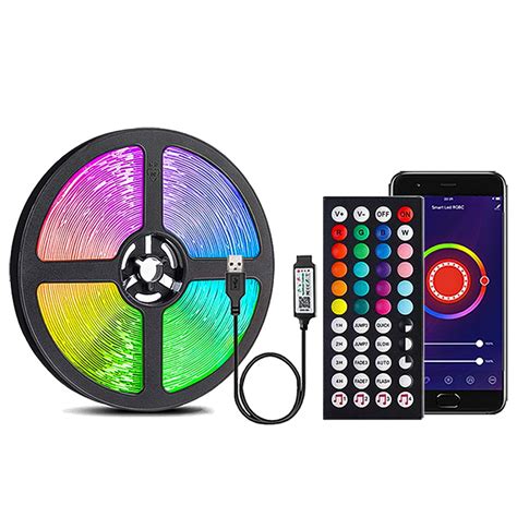 Fita LED 5050 RGB 5M USB Lâmpada Flexível Cabo Controle Bluetooth