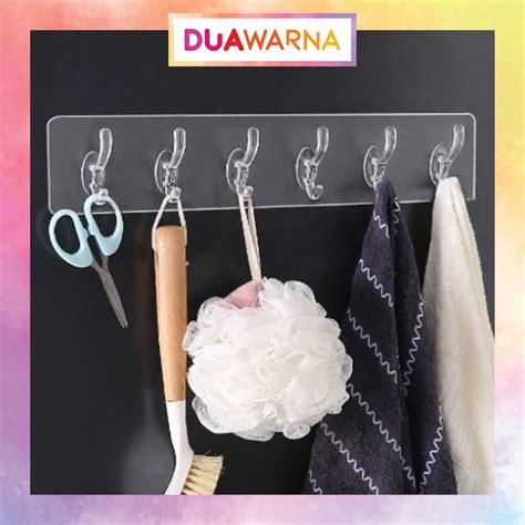 Jual DuaWarna Gantungan Hook Tempel 6 Kait Gantungan Baju Tanpa Paku 6