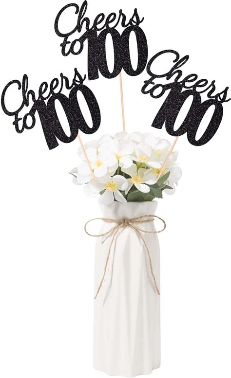 Gexolenu Cheers To 100 10 Pack Double Sided Black Glitter