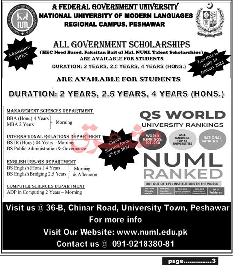 Bba Mba Bs Adp Programs Admission Spring At Numl Private