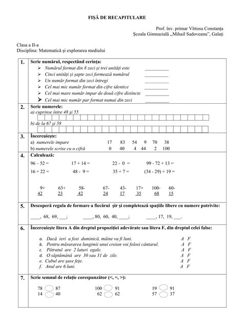Academiaabc Fi De Recapitulare Matematic I Explorarea Mediului