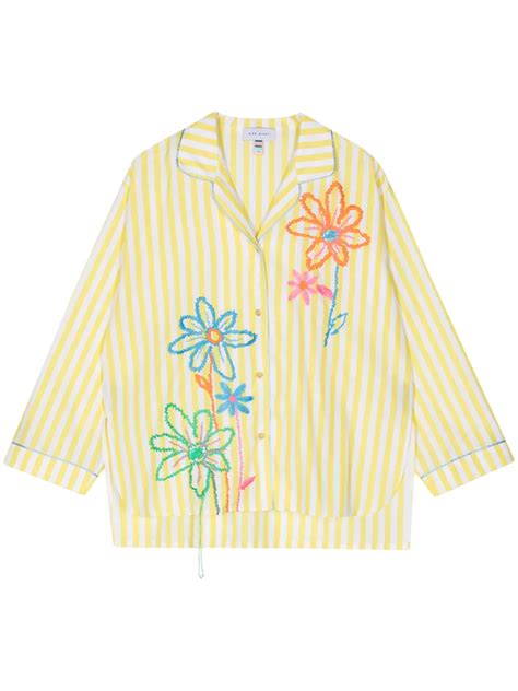 Mira Mikati Floral Embroidered Cotton Shirt In Yellow Modesens