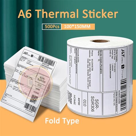 A6 Thermal Sticker Thermal Paper Shopee Waybill Shipping Label Consignment Note Sticker 100