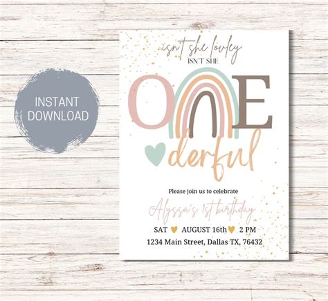 Boho Rainbow 1st Birthday Invitation Editable Isnt She Lovely Isnt She