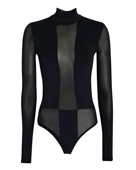 Wolford Sheer Paneled Turtleneck Bodysuit In Black Lyst