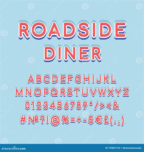 Roadside Diner Header Vintage D Vector Alphabet Set Stock Vector