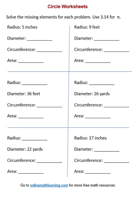 Area & Circumference Worksheets (printable, online, answers, examples ...