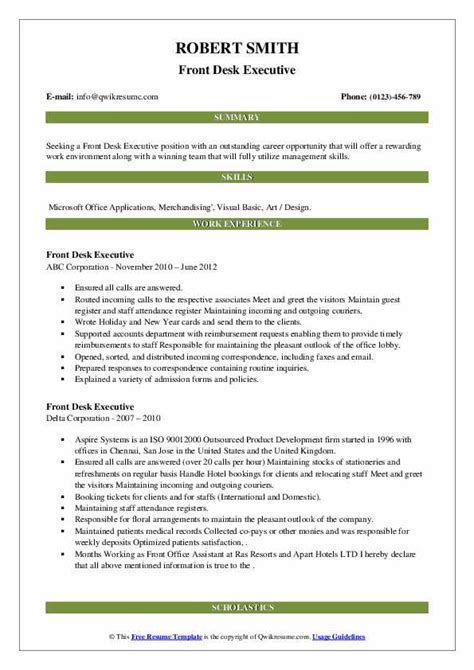 Front Desk Executive Resume Samples | QwikResume