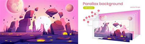 Parallax background with alien planet landscape 14320157 Vector Art at ...