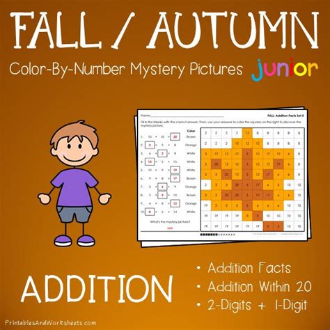 Fall / Autumn Addition Facts Color-By-Number - Printables & Worksheets