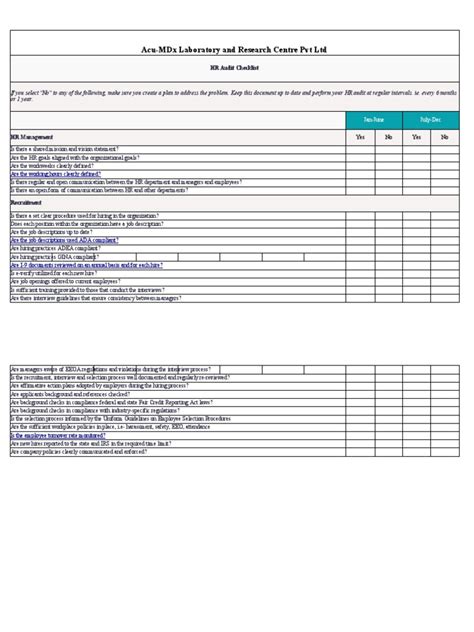 HR Audit Checklist | PDF | Employment | Occupational Safety And Health