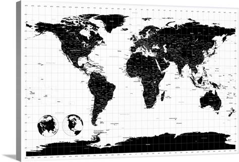 World Map with Longitude and Latitude lines marked Wall Art, Canvas ...